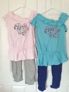 DKNY NWT Girls 2PC set Top Shirt Tunic Pant Legging L XL 12 14 16 Pink Blue  - Picture 1 of 5