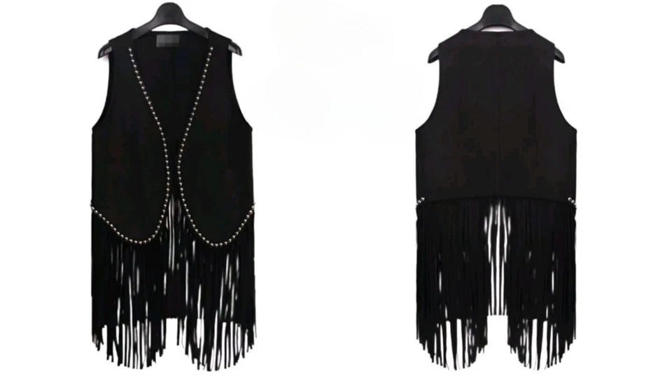 Women  Black Suede Western Style Leather Vest Fringed - Waistcoat - Image 1 of 3