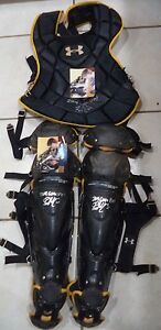 REESE MCGUIRE PIRATES SIGNED GAME USED CHEST PROTECTOR & SHIN GUARDS COA PROOF 