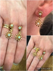 GORGEOUS, PERFECT ANTIQUE GOLD & OPAL EARRINGS! NR! - Bild 1 von 4