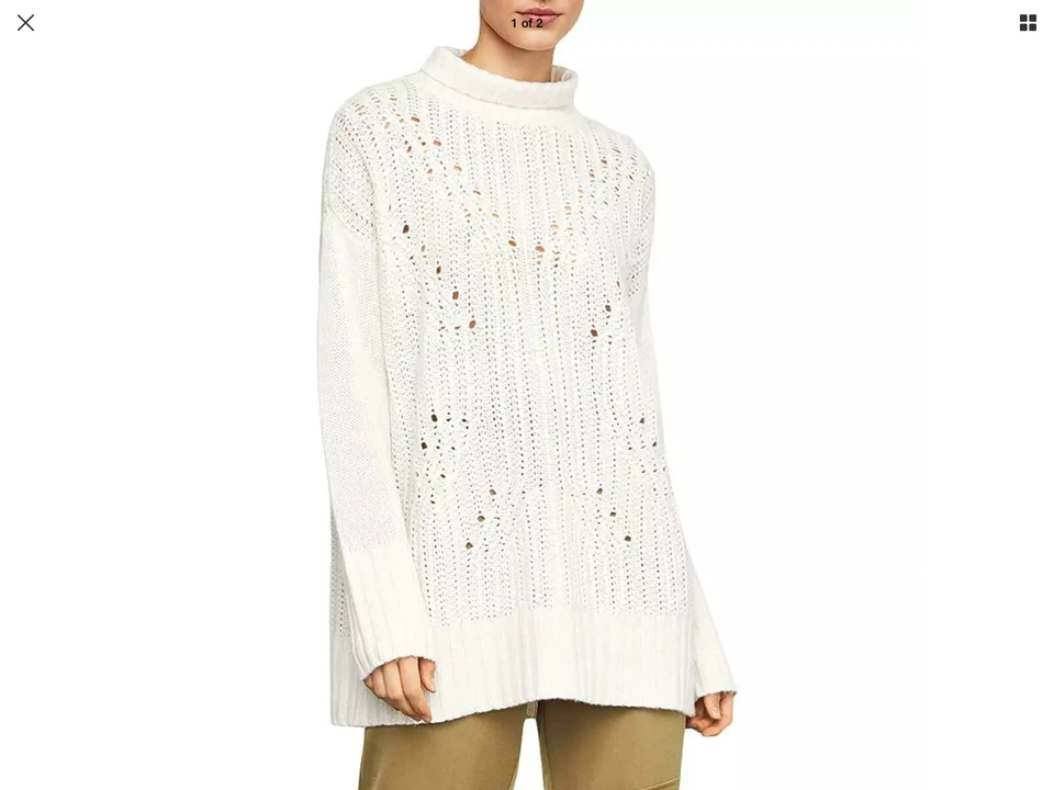 BCBGMAXAZRIA Turtleneck Sequin Tunic Sweater Gardenia Size Small NWTS