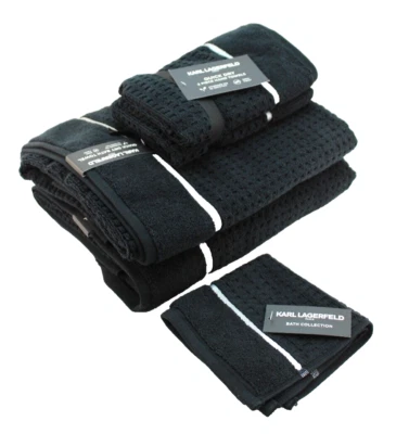 New KARL LAGERFELD PARIS Set of 5 Black / Silver Quick Dry Cotton Bath Towel Set - Image 1 of 4