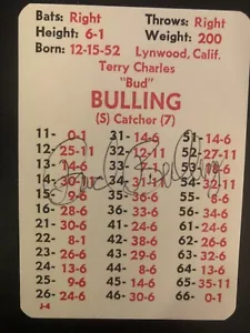 APBA Baseball Game Card BUD BULLING autographed - Picture 1 of 2