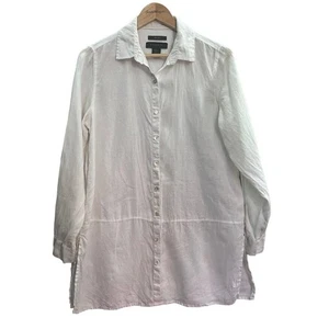 Tahari weiß 100% Leinen Lagenlook Knopfleiste Langarm Top Größe Small - Bild 1 von 9