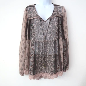 Blusa Boho Knox Rosa Talla Grande Transparente Gasa Floral Campesina Fluida Informal Top - Imagen 1 de 9