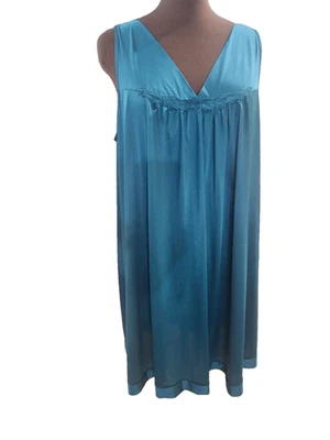 Vanity Fair Nightgown Green Nylon Knee Length Sleeveless Large Floral Neck - Image 1 of 4