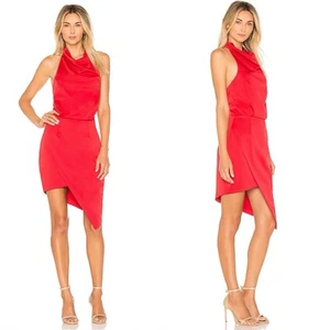 Elliatt Camo Halter Satin Dress Asymmetric Red Size Large cocktail party attire - Picture 1 of 14