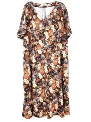 Nuevo con etiquetas Vestido Agnes Orinda 2X Manga Corta Midi Floral Marrón Naranja Foto 1 de 4