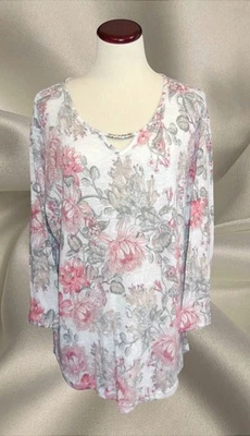 Blusa pulóver BonWorth XL floral brillo manga 3/4 para mujer - rosa/gris/blanco Foto 1 de 4