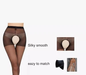 Luxury Sexy Crotch Pantyhose for Women Black Thigh High Silky Stockings Sheer - Picture 1 of 3