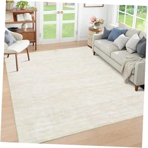 Washable Contemporary Area Rug Low-Pile Solid Modern Area Rug Non-Slip Stain  - Picture 1 of 7