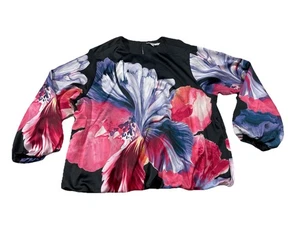 Chicos Blumenmuster Blasensaum Top Damen Größe 2 Large Langarm Boho Bluse S1 - Bild 1 von 7