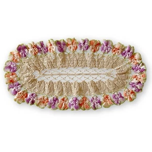 Antiguo tapete corredor de ganchillo de encaje de lino de algodón floral colorido de mediados de siglo - Imagen 1 de 4