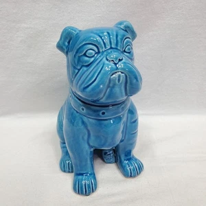 Vintage Mint Ceramic Art Porcelain Blue Glaze English Bulldog Figurine Sculpture - Picture 1 of 9