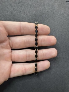 10.6g BBJ Sterling Silver Black Stone Gold Tennis Bracelet 7.25” Jewelry lot X - Foto 1 di 9