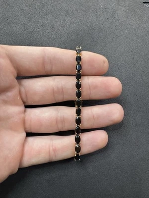 "Brazalete tenis oro piedra negra plata esterlina BBJ 10,6 g 7,25"" lote de joyas X" Foto 1 de 4