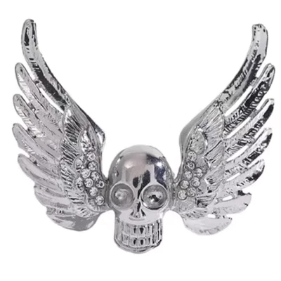 Halloween Winged Skull Brooch Pin Silver Gothic Rhinestone Costume Jewelry Gift - Image 1 of 4