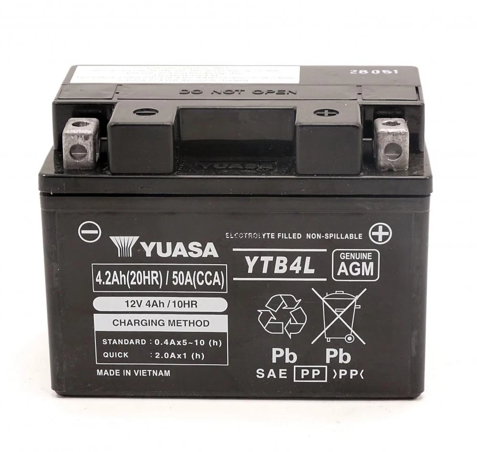 Yuasa YTB4L / YB4L-B AGM Batterie 12V 4AH - Einbaufertig (CB4L-B FB4L-B) - Bild 1 von 1