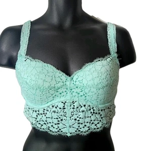 Victoria’s Secret PINK Lace Bralette Padding Underwire Aqua Teal Size Large - Picture 1 of 7