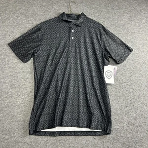 Valuetainment Polo Shirt Mens Small Black Gray Lion Shields Pattern Stretch - Picture 1 of 8