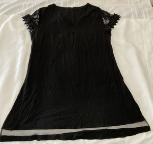 Sheath Mini Dress Women's Lace Short Sleeves Scalloped Neckline Black XL - Picture 1 of 8