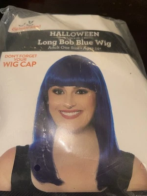 New Celebrate Halloween Party Royal Blue Long Bob Costume Wig Adult Size FreeSHP - Image 1 of 2