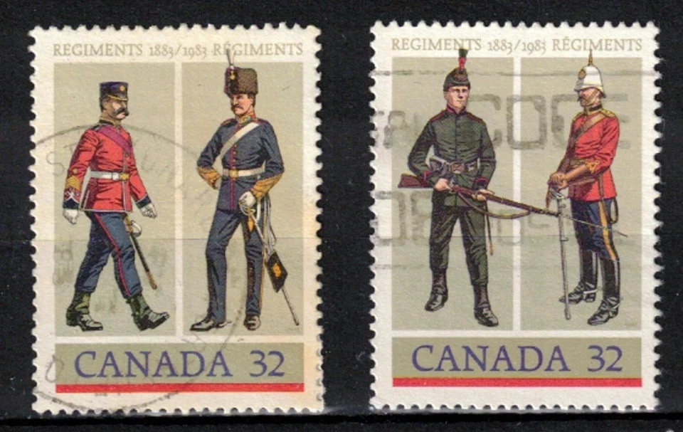 CANADA USED STAMP - SCOTT 1007/08 - FROM PANE OF 50 - ARMY REGIMENTS - 1983 — 第 1/1 张图片