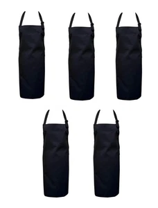 Schürze 5er Pack schwarz Polycotton Lätzchen Kellner Bistro BBQ Chef Backen Pinny 34" x 27" - Bild 1 von 2