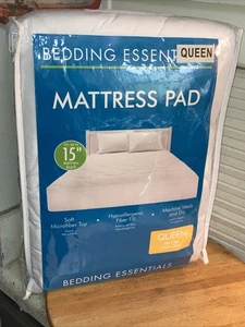 Bedding Essential Mattress Pad White Queen 15” Depth Microfiber Top Machine Wash - Picture 1 of 5