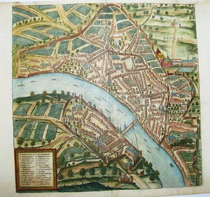 Basel Bale Rhein echter alter kolorierter Braun und Hogenberg Kupferstich 1580 - Picture 1 of 4