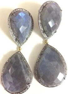 Labradorite Dangler Earring, Diamond Dangler Earring,Diamond Silver Jewelry - Picture 1 of 4