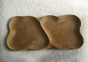 Sweet Pecan Wooden Serving Snack Dish Hand Carved Vintage - Picture 1 of 8