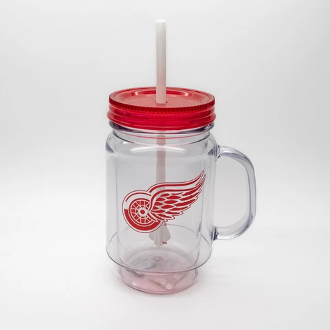 NHL Detroit Red Wings 20oz Logo Handled Tumbler Clear w/ Straw Hockey NEW Cover