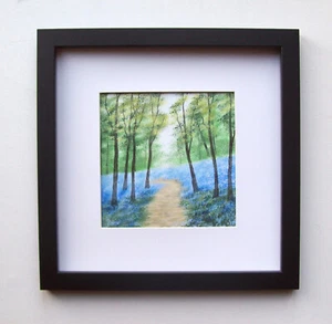 ORIGINAL HAND PAINTED FRAMED BLUEBELL WOOD 2# SIGNED LANDSCAPE PAINTING - Picture 1 of 2