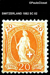 SW 1882 SC 82 HELVETIA 20c ORANGE MINT NO GUM FINE/VERY FINE - Picture 1 of 2