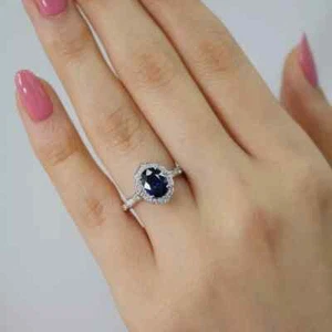 3.40 Ct Oval Cut Natural Sapphire Diamond Wedding Ring 14K White Gold Size 6 - Picture 1 of 6
