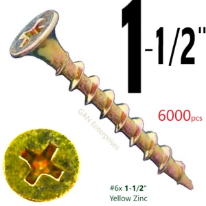 Phillips Bugle Head 6 x 1-1/2" Coarse outdoor Wood Screw - Yellow Zinc (6000)  - Picture 1 of 3