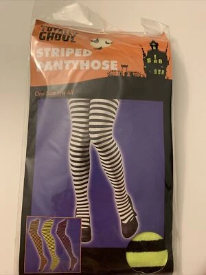 Pantimedias Totally Ghoul negras verdes a rayas OSFA NUEVAS en paquete vestir piernas de fiesta Foto 1 de 2