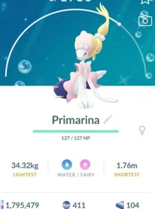 Pokemon Brillante Primarina Registrado O 30 Días Seguro y Rápido ¡El Más Barato! - Imagen 1 de 1