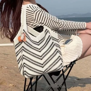 Bohemian Tote Bag Crochet Beach Bag Fashion Hollow Knitted Bag Girl Women - Picture 1 of 18