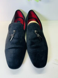 La Milano Men Shoes LEONARD Black Red Bottoms Sz 11 Felt Loafers - Picture 1 of 5