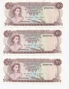 1968 Bahamas Monetary Authority 3 aufeinanderfolgende Banknoten mit niedriger Seriennummer - Bild 1 von 8