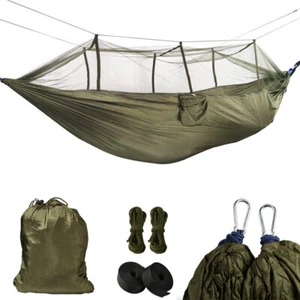 Tragbare Hängematte Camping mit Netz leichtes Hängeliege Outdoor Wandern Strand grün - Bild 1 von 9