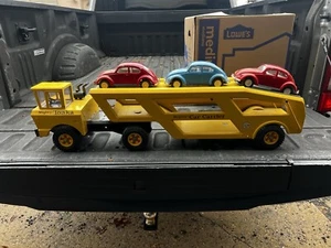 Vintage Mighty Tonka Car carrier 1968 w 3 VW bugs in played w condition # 3990 - Picture 1 of 24