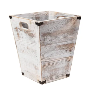 Bote de basura cuadrado de madera estilo granja con asas recortadas metal decorativo era - Imagen 1 de 6
