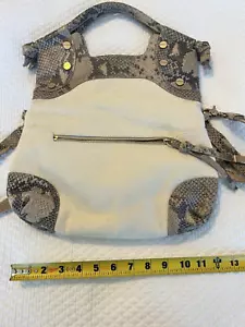 Foley + Corinna Canvas & Faux Leather Beige Large Foldover Mid City Tote Handbag - Picture 1 of 12