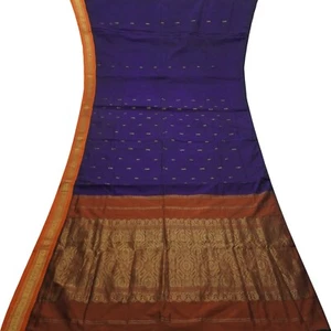 Saris azules vintage 100 % seda pura Zari tejido a mano festivo sari 5YD tela artesanal - Imagen 1 de 6