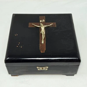 DE COLECCIÓN ALCO JAPÓN NEGRO MADERA LACADA MÚSICA JOYERO CRUCIFIJO MARÍA JESÚS - Imagen 1 de 12