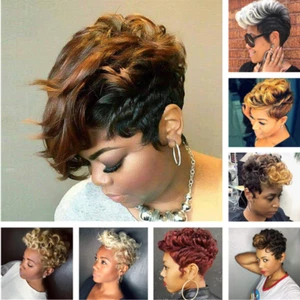 Short Wavy Curly Pixie Boy Cut Wig Ladies Hairstyles Blonde Women Hair Wigs - Picture 1 of 17