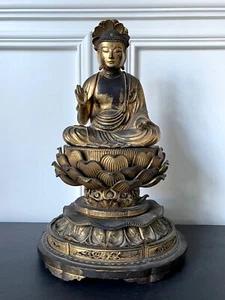 Japanese Antique Gilt Wood Buddha Statue - Picture 1 of 12